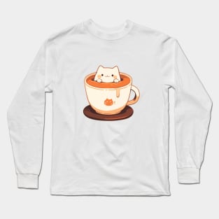 Kawaii kitten in a cup Long Sleeve T-Shirt